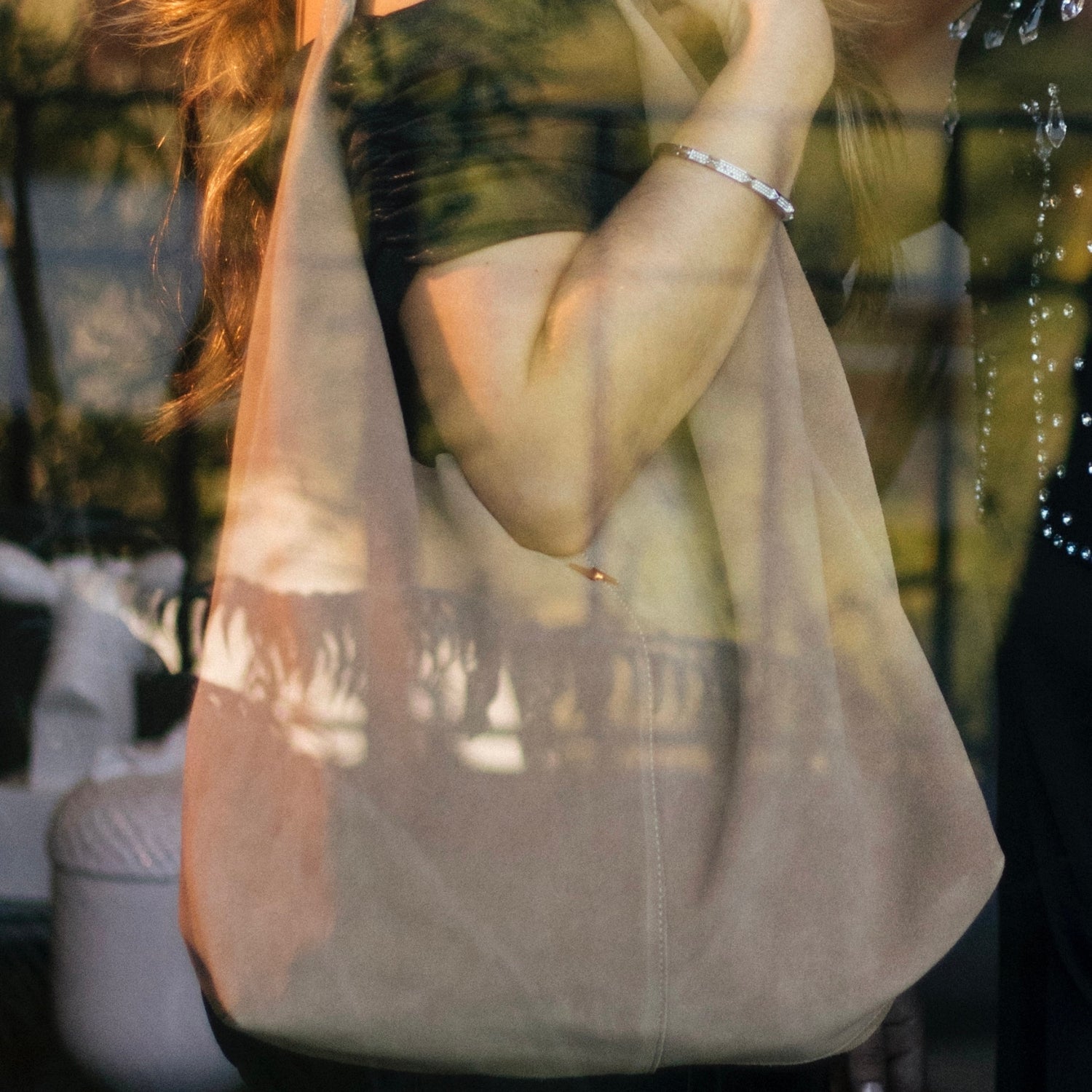 SUEDE TOTE BAG - BEIGE